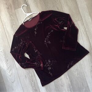 Vintage Velvet Shirt floral long sleeve womens Burgundy (medium) whimsygoth dark
